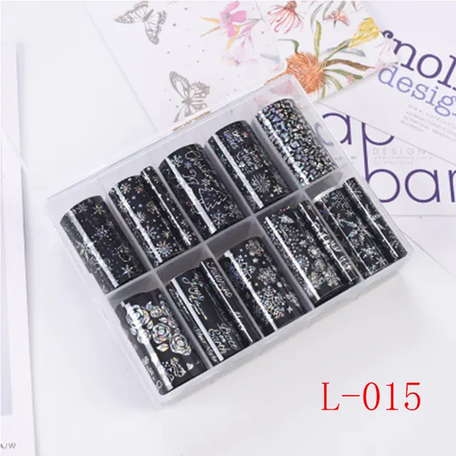 Nail Art Star Transfer Paper 10 Grid Set Color Silver Laser Nail Sticker Black And White Lace Transfer Paper - Shop at LoveMi
