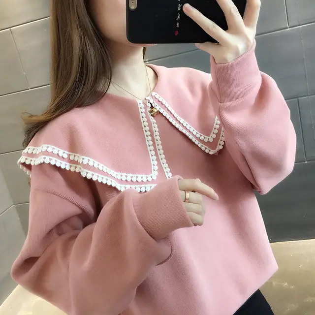 Fashion Long sleeved Doll Collar Top Net Celebrity Super Hot Pink - Shop at LoveMi