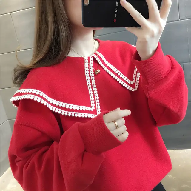 Fashion Long sleeved Doll Collar Top Net Celebrity Super Hot Red - Shop at LoveMi