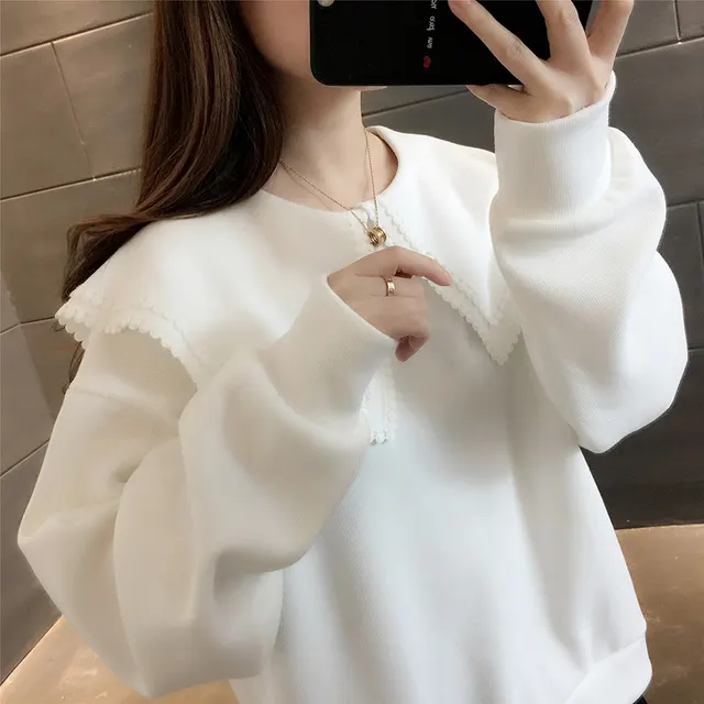 Fashion Long sleeved Doll Collar Top Net Celebrity Super Hot White - Shop at LoveMi