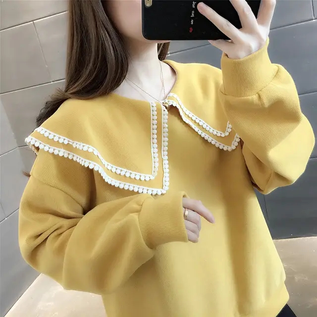 Fashion Long sleeved Doll Collar Top Net Celebrity Super Hot Yellow - Shop at LoveMi