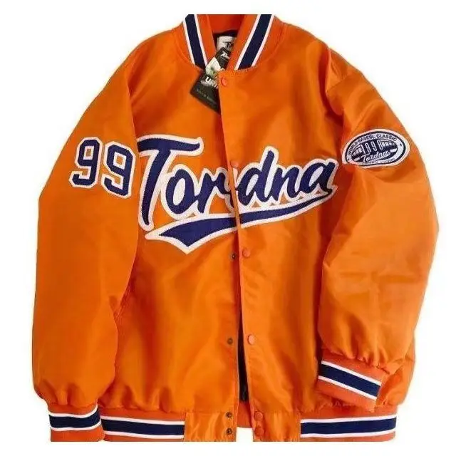 National Tide American Retro Embroidery Baseball Uniform Street Orange - Shop at LoveMi