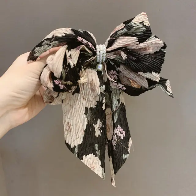 Big Bow Floral Hairpin Black - Shop at LoveMi