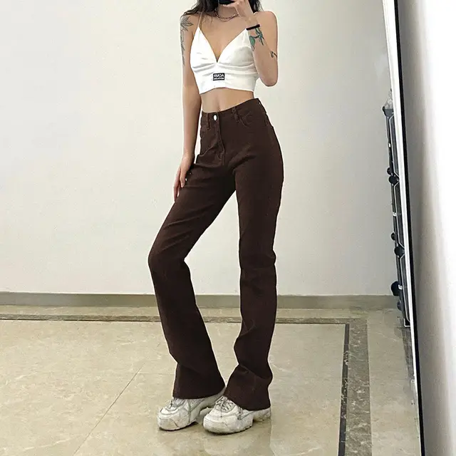 High waisted Slim Slimming Hip Jeans Brown - Shop at LoveMi