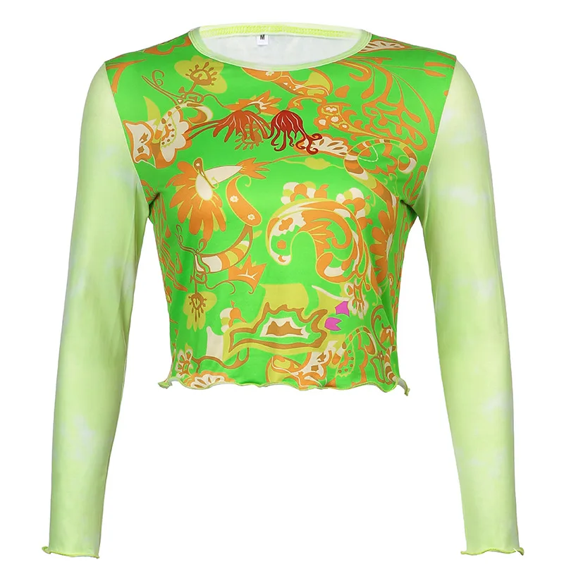 New Printed Long-sleeved T-shirt Women Short - Green