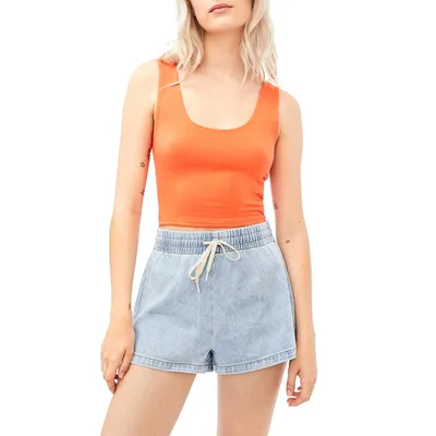 Multicolor Elastic Waist Women's Mid rise Denim Shorts Blue - Shop at LoveMi