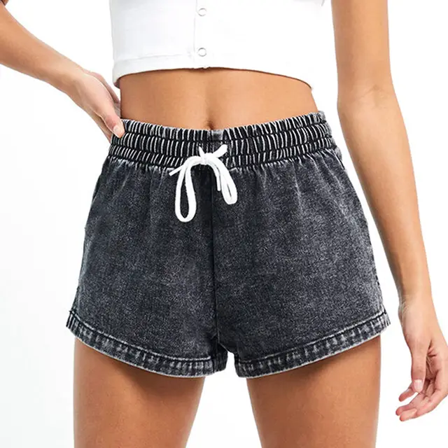 Multicolor Elastic Waist Women's Mid rise Denim Shorts Grey - Shop at LoveMi
