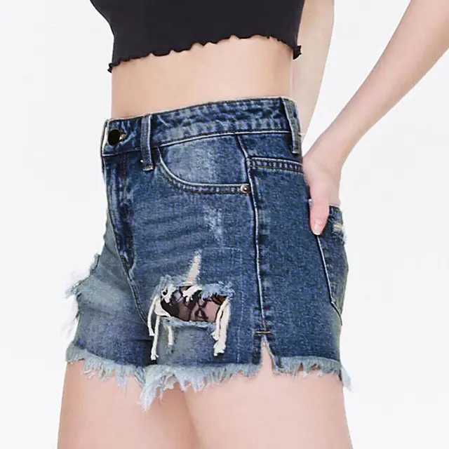 Lace Sue Ladies High Stretch Denim Shorts Dark Blue - Shop at LoveMi