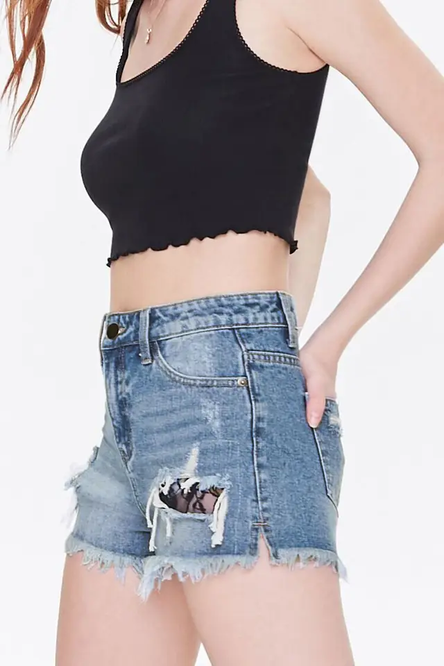 Lace Sue Ladies High Stretch Denim Shorts Light Blue - Shop at LoveMi
