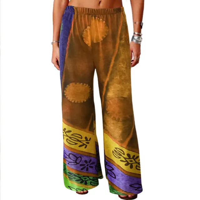 Women's New Style Printed Casual Pants Loose Wide Leg Pants Khaki - Shop at LoveMi