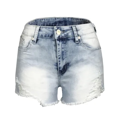 High waisted Hip lifting Fringed Fringe Women's Denim Stretch Shorts Light Color - Shop at LoveMi