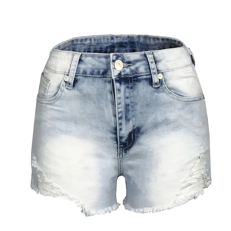 High-waisted Hip-lifting Fringed Fringe Women's Denim Stretch Shorts - Light Color