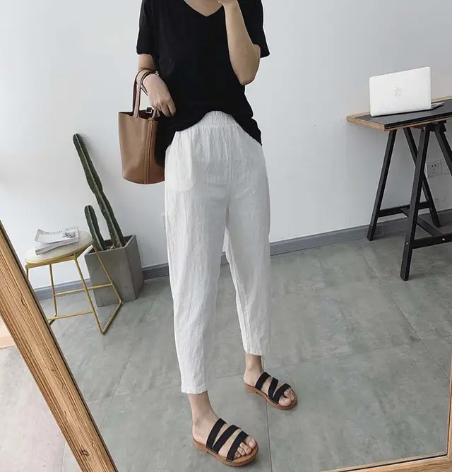 Loose Cotton And Linen Pants Summer Thin Harem Pants White - Shop at LoveMi