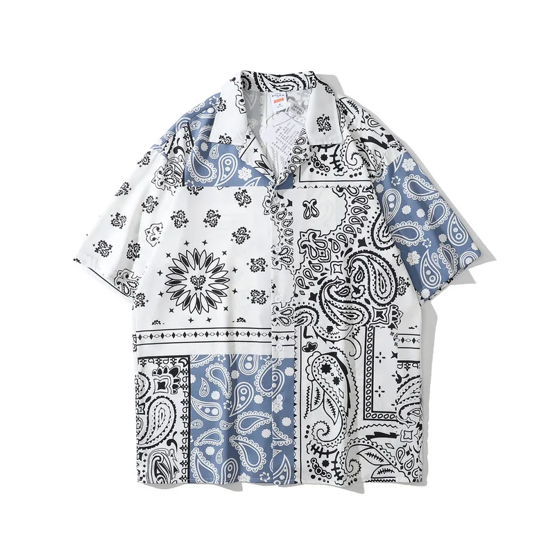 Summer Cashew Flower Shirt Men's Short sleeved Shirt High Street Loose Wild Tide Brand Ins Hip Hop Casual Tide - Shop at LoveMi