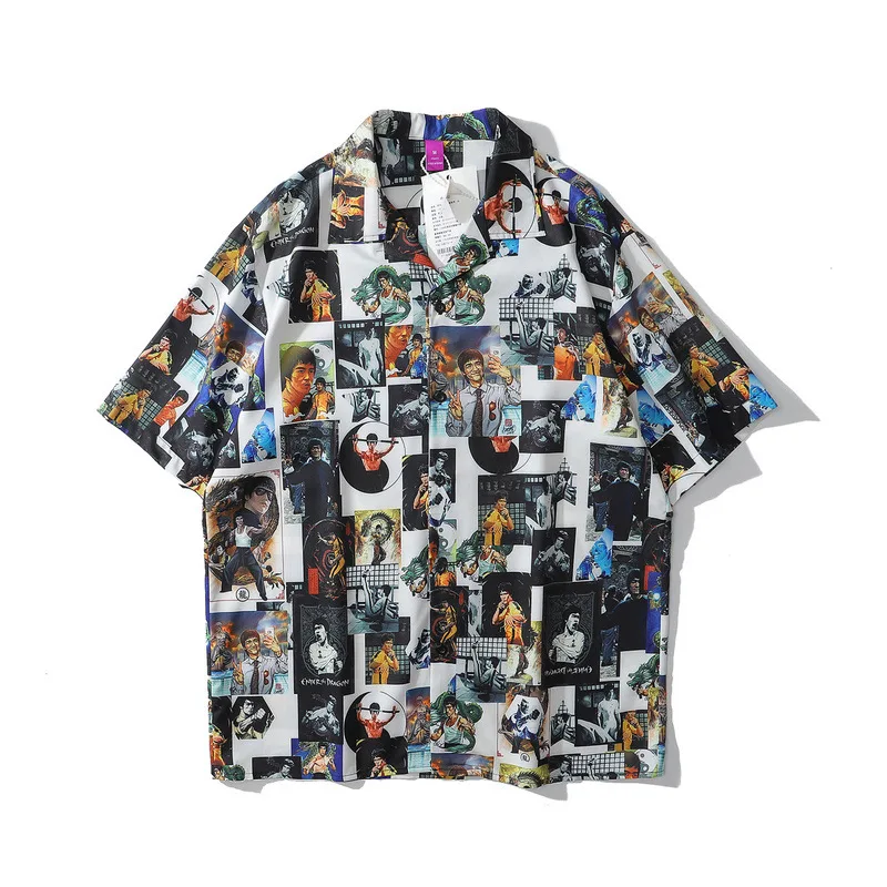 Summer Cashew Flower Shirt Men's Short sleeved Shirt High Street Loose Wild Tide Brand Ins Hip Hop Casual Tide Martial Arts Superstars - Shop at LoveMi