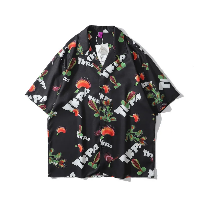 Summer Cashew Flower Shirt Men's Short-sleeved Shirt High Street Loose Wild Tide Brand Ins Hip Hop Casual Tide - Piranha