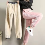 Autumn And Winter Plus Velvet Thickening Imitation Lamb Velvet Sweatpants Women - Pink