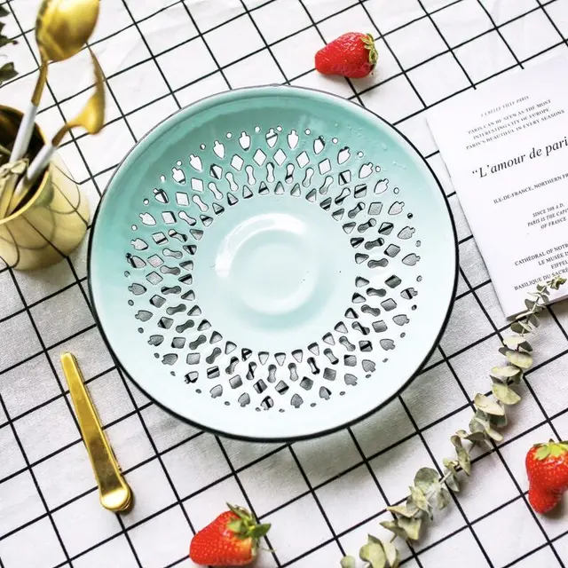 Impression Enamel Enamel Drain Tray Kitchen Drain Round Tray Lake Blue - Shop at LoveMi