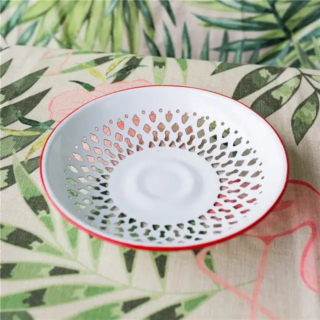 Impression Enamel Enamel Drain Tray Kitchen Drain Round Tray White Red Edge - Shop at LoveMi