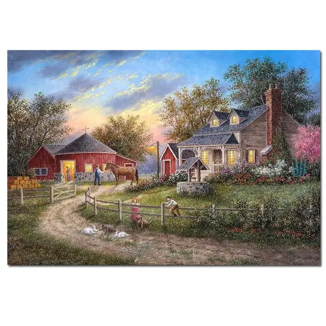 DIY Stone Painting Landscape Villa Embroidery Diamond Painting Full Radius Diamond Square - Shop at LoveMi