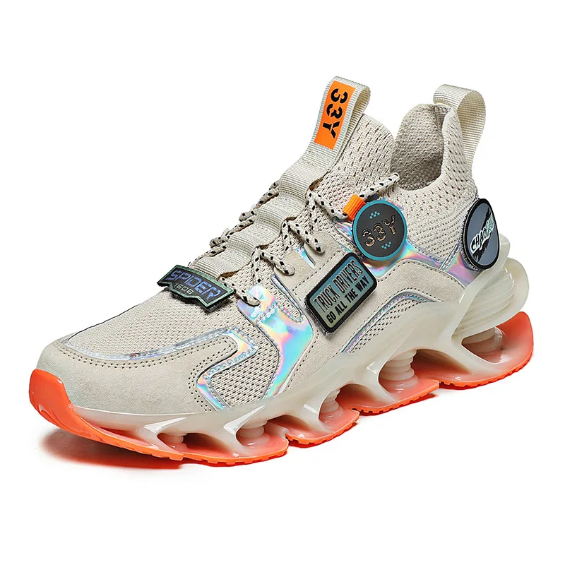 Hollow Blade Shock Absorption Sports Shoes Summer Breathable Flying Woven Casual Shoes - Apricot