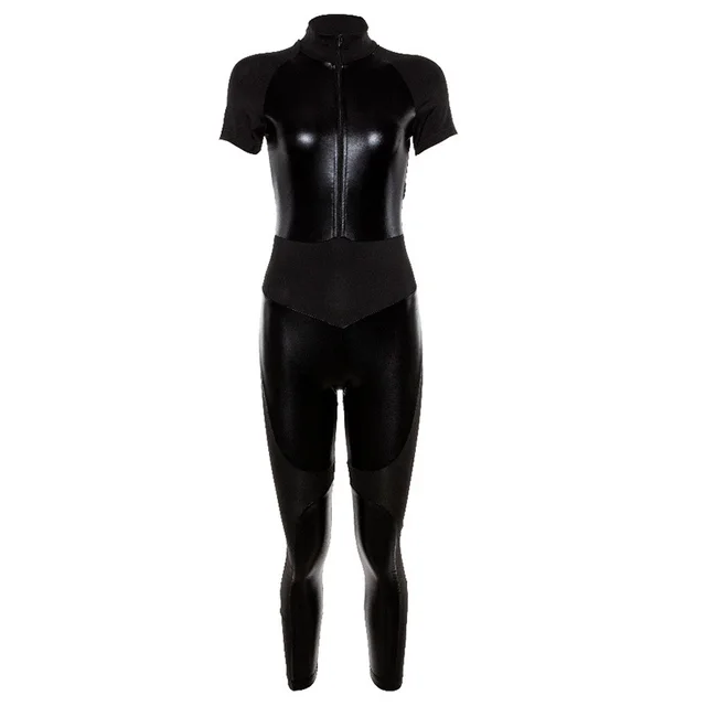 Spring New Women's Stitching Short sleeved Waist Yoga Fitness Jumpsuit Black - Shop at LoveMi