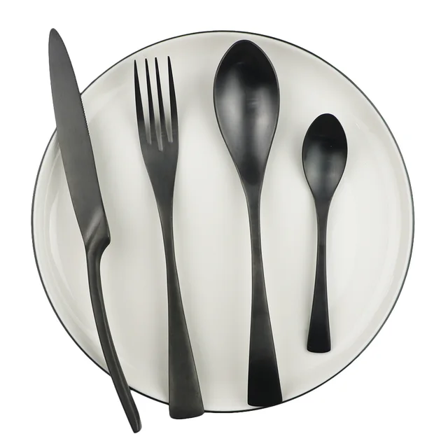 Stainless Steel Cutlery Set, Four Portable Frosted Western Tableware Black - Shop at LoveMi