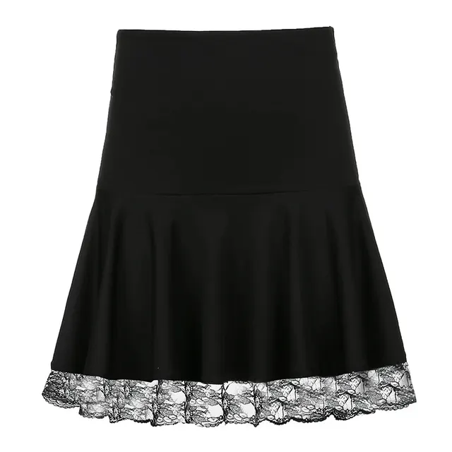 Lace Stitching Skirt Pleated Skirt Black - Shop at LoveMi
