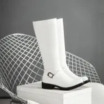 Womens Boots Shoes Flat Knee High Pu Leather Buckle Riding Calf - White