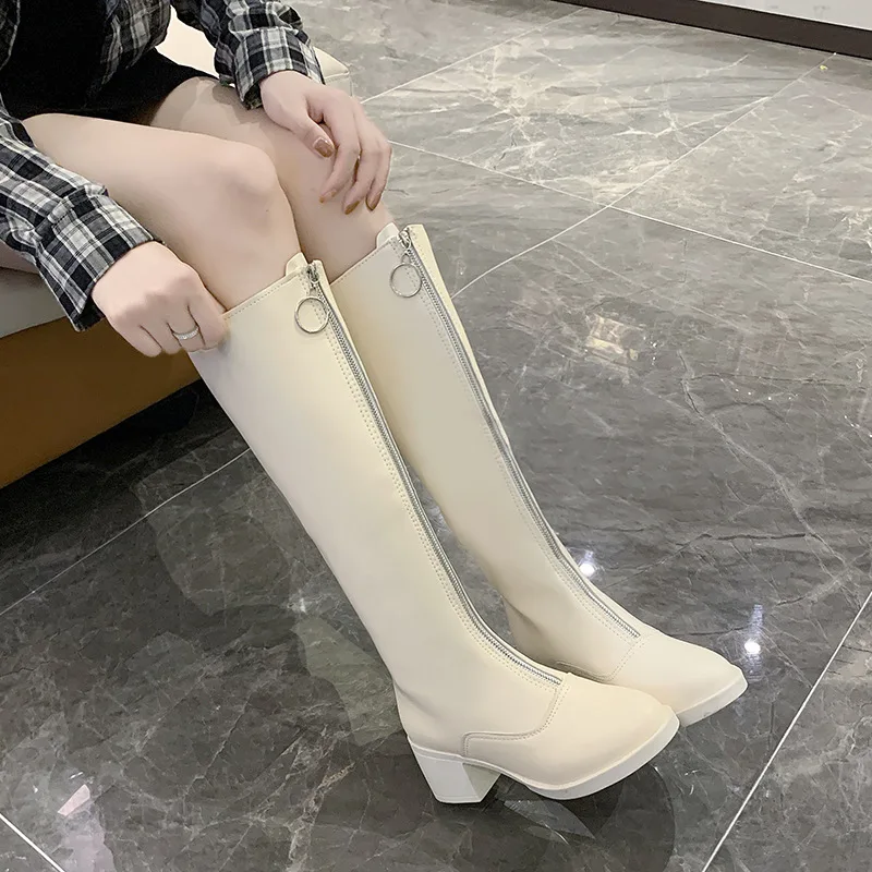 All match Thick heeled Zipper Over the knee Boots Were Thin White - Shop at LoveMi