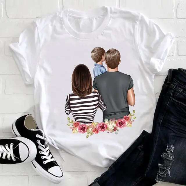 Summer Mother Family Of Four Family Wear Parent child Print White T shirt - Shop at LoveMi