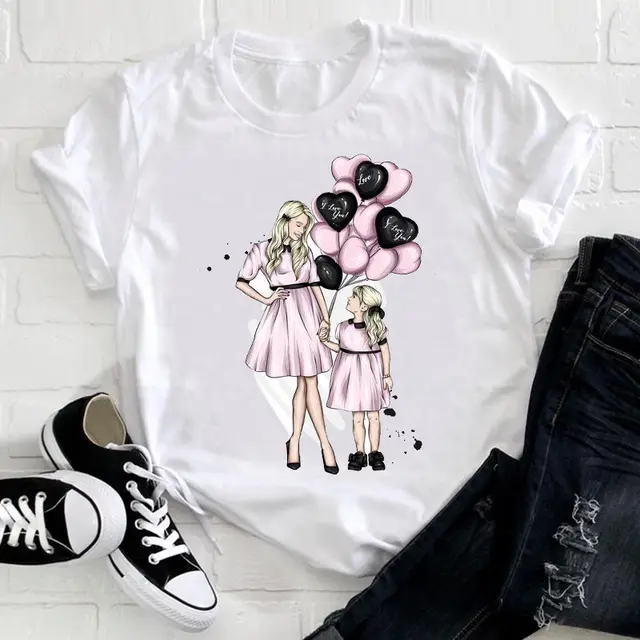 Summer Mother Family Of Four Family Wear Parent child Print White T shirt - Shop at LoveMi