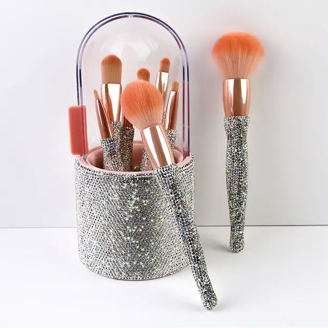 High end 8 Barrels Of Diamond encrusted Makeup Brush Set White - Shop at LoveMi