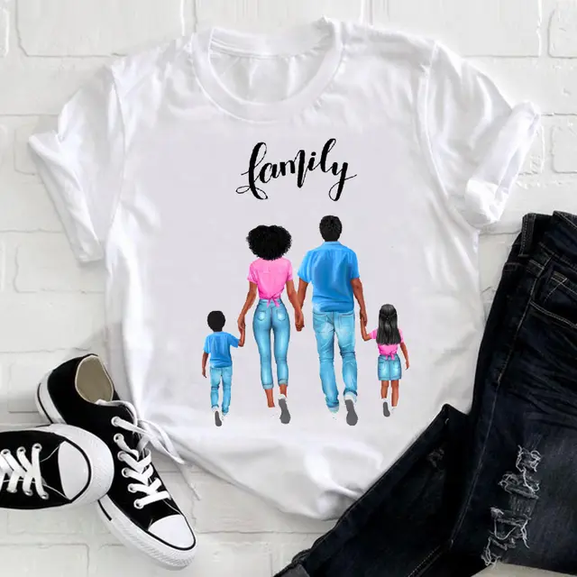 Summer Mother Family Of Four Family Wear Parent child Print White T shirt - Shop at LoveMi