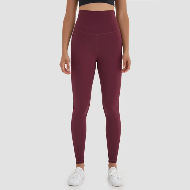 Length Sport Athletic Fitness Leggings Women Squat Proof Pants Tights Wine Red - Shop at LoveMi