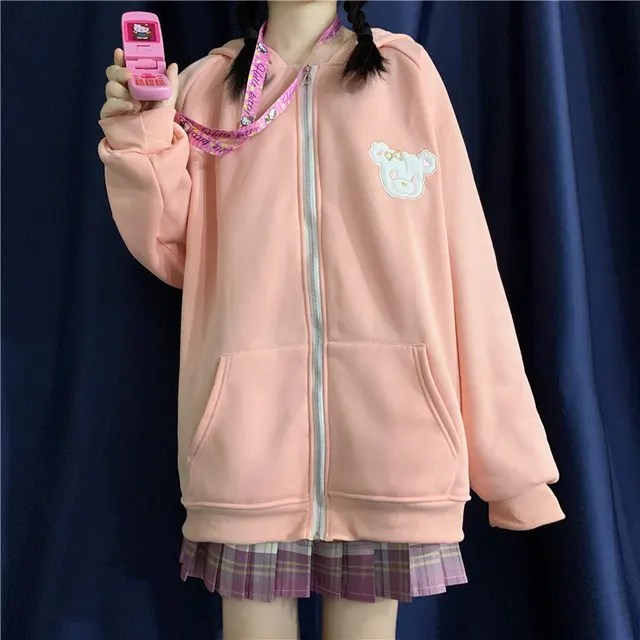 Ins Lazy Bf Plus Velvet Thick Zipper Jacket Tide Pink - Shop at LoveMi