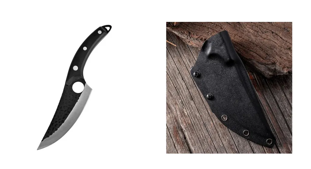 Small Scimitar Special For Slaughter Cutting Meat Deboning - Black With Sheath