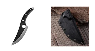 Small Scimitar Special For Slaughter Cutting Meat Deboning - Black With Sheath