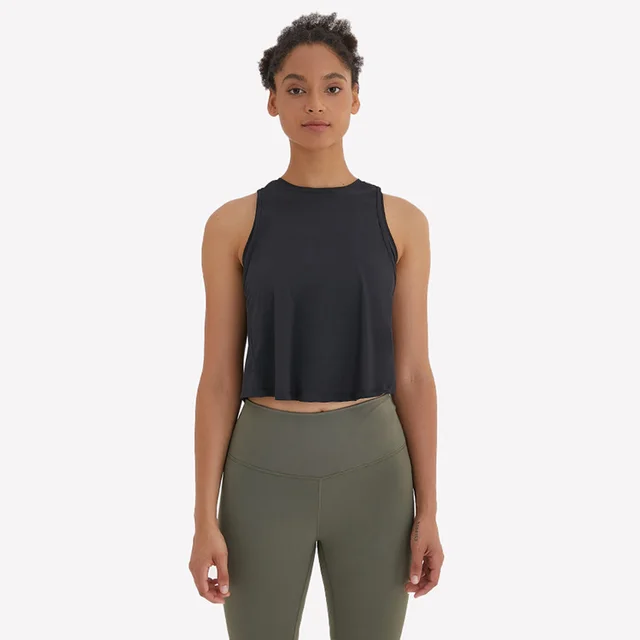 Yoga Vest T shirt Pleated Loose Sleeveless Sports Blouse Workout Clothes All match Yoga Top Black - Shop at LoveMi