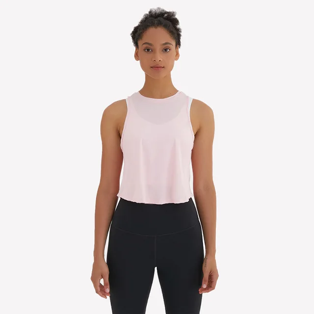 Yoga Vest T shirt Pleated Loose Sleeveless Sports Blouse Workout Clothes All match Yoga Top Pink - Shop at LoveMi