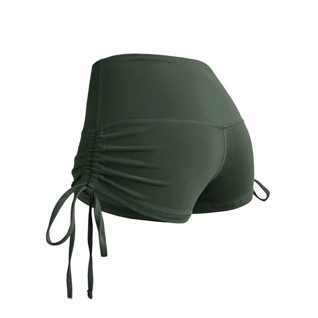 Fitness Yoga Shorts Women's Outer Wear Fitness Exercise Large Drawstring High Elastic Peach Hip Army Green - Shop at LoveMi