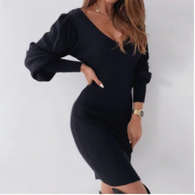 Autumn And Winter Lace Back Long sleeved Dress Women's Clothing Black - Shop at LoveMi