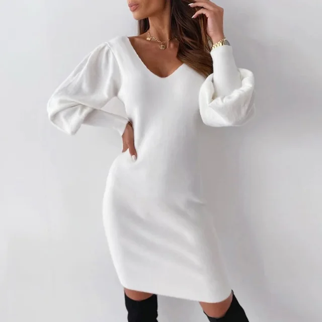Autumn And Winter Lace Back Long sleeved Dress Women's Clothing White - Shop at LoveMi