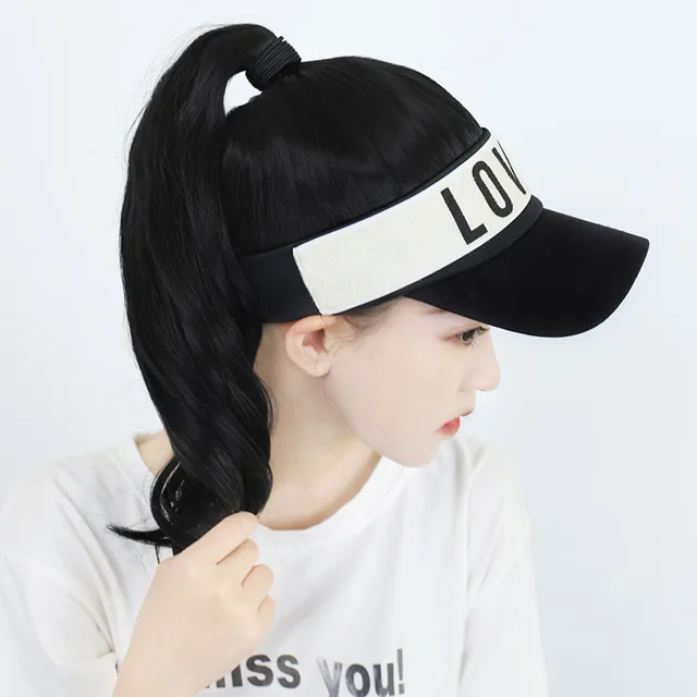 Big Wave Black Baseball Hat Wig Female One piece Stall Supply Net Red Long Wig Black - Shop at LoveMi