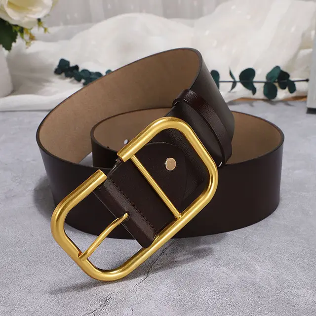 EAM PU Leather Belt With Large Slit Buckle Brown - Shop at LoveMi