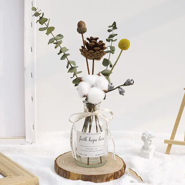 Decorative Ornaments Of Dried Flower Bouquets Eucalyptuswhite Cotton Acorn - Shop at LoveMi
