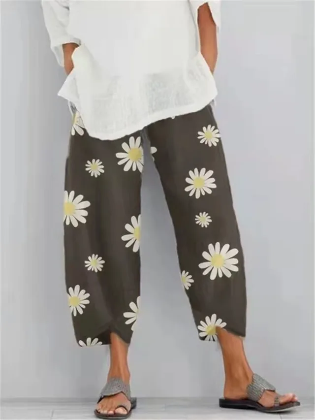 Women's Pants Daisy Printed Harem Pants Pocket Casual Pants 1.Style - Shop at LoveMi