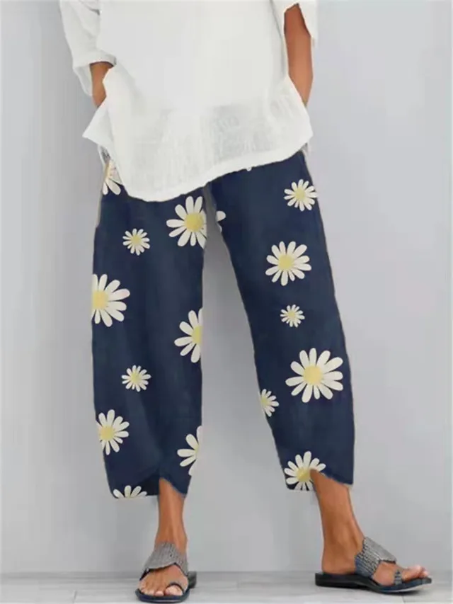 Women's Pants Daisy Printed Harem Pants Pocket Casual Pants 3.Style - Shop at LoveMi
