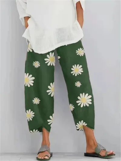 Women's Pants Daisy Printed Harem Pants Pocket Casual Pants 4.Style - Shop at LoveMi