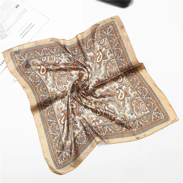 Scarf Silk Satin Turban Ladies Square Small Bag Bohemian Turban Khaki - Shop at LoveMi